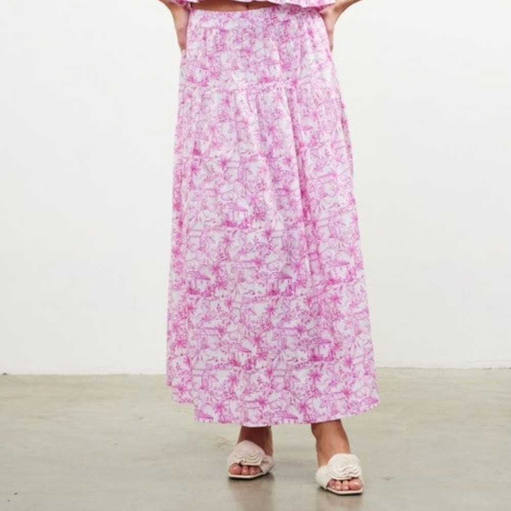 Skies Are Blue Maxi Skirt Large NWT Pink Floral